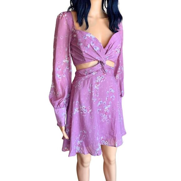 NWT Bardot Purple Floral Cutout Mini Dress - Picture 3 of 7